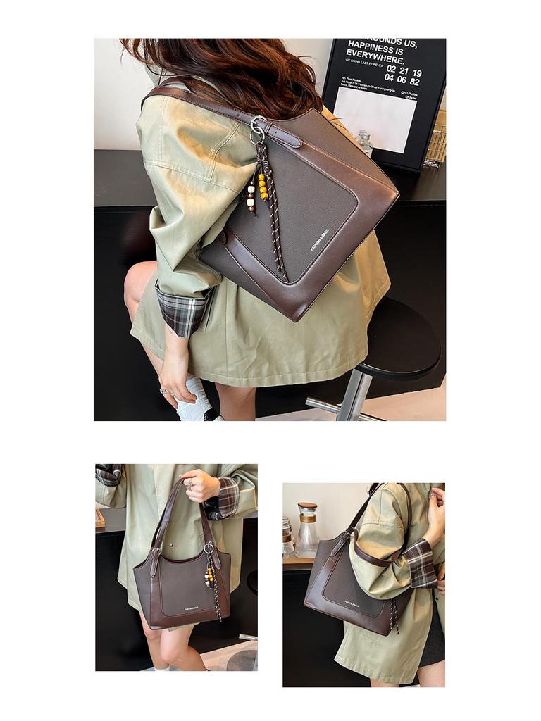 Herbst/Winter Retro Schulter-Eimerbeutel mit großem Fassungsvermögen - Modische Damenhandtasche für den Weg zur Arbeit