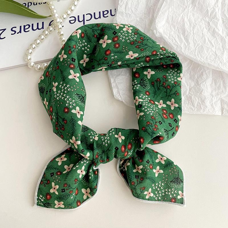 Cotton And Linen Small Square Scarf, Women'S Small Fresh Floral Temperament, Neck Protection, Small Scarf, Headband, Headscarf, Silk Scarf.