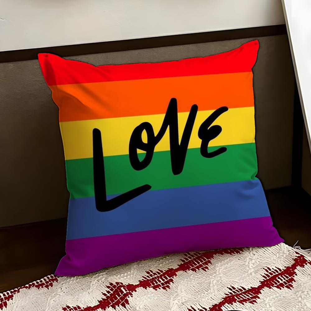 Homosexual Rainbow Flag Cushion Cover Reversible Soft Durable Pillow Cover Home Car MultiScene Use for Daily Comfort