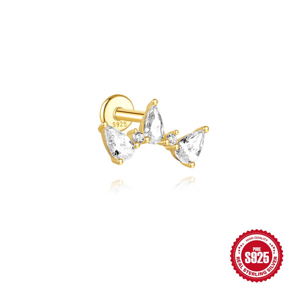 Décoration Trémelle S925 Boucles d'oreilles à tige piercing à fond plat en argent sterling simple tempérament pour femmes avec petits zircons Boucles d'oreilles tempérament pendant