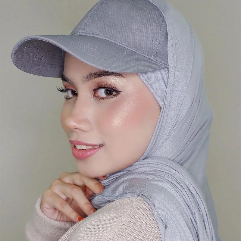 Casual Simple Chiffon Baseball Cap All-In-One Scarf Women'S Fashion Solid Color Baseball Cap Scarf Accessories Instant Hijab
