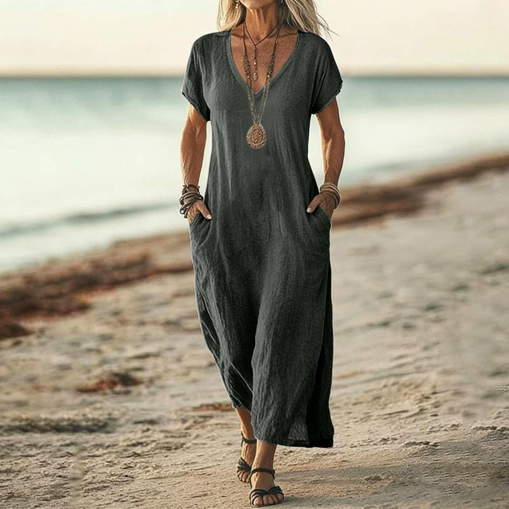 Casual V Neck Midi Sundresses for Women Loose Fit Dresses for Women Comfortable Summer Dresses Boho Dresses for Women 2026