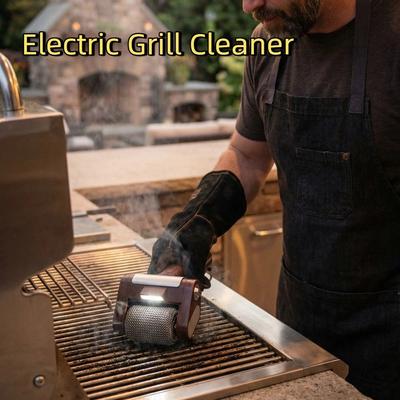With LED Light Electric Grill Cleaner Stainless Steel BBQ Cleaning Brush  Outdoor Cooking