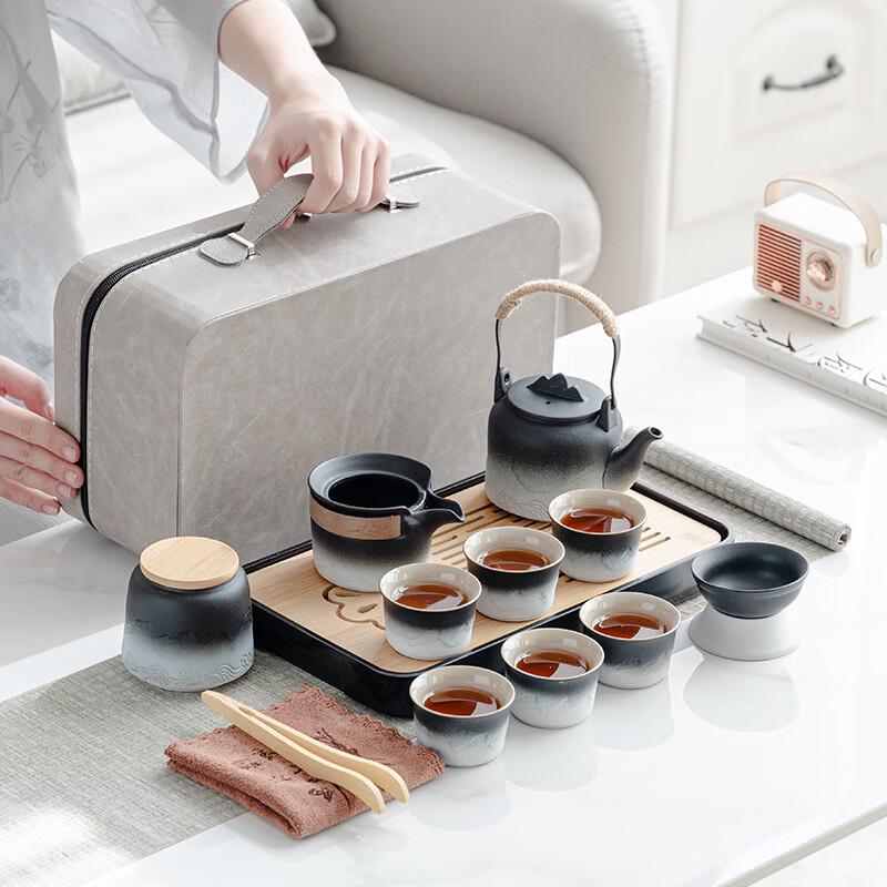 Japanese Style Ceramic Portable Tea Set with Top Handle Pot