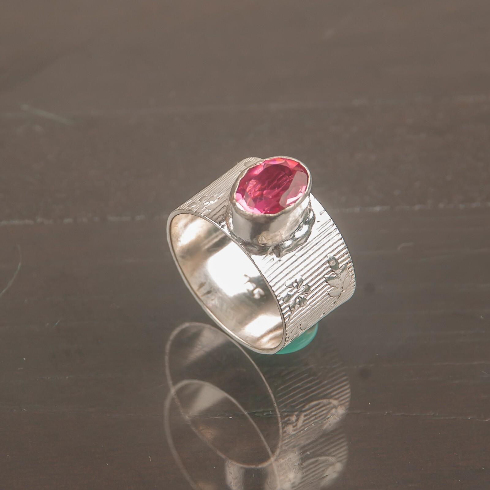 

Драгоценный камень Розовый Турмалин Ювелирные изделия из стерлингового серебра 925 пробы Кольцо ручной работы для свадьбы RR-3-13 13