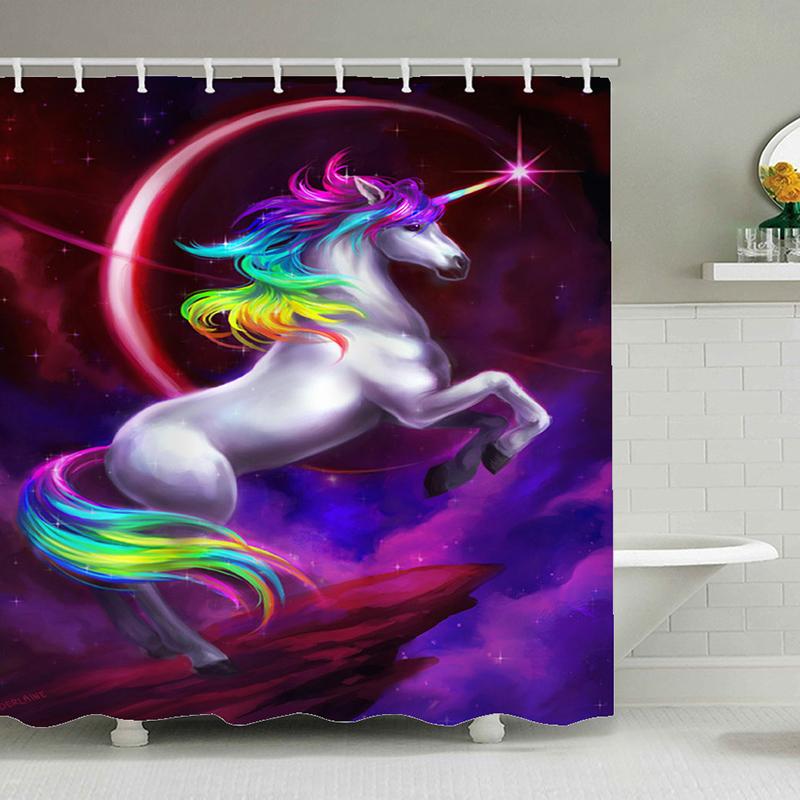 Cool Cat Shower Curtain Set Man Cave Bathroom Decor Awesome Hero Unicorn Shooting Fire Blue Polyester Fabric 12 Hooks Included