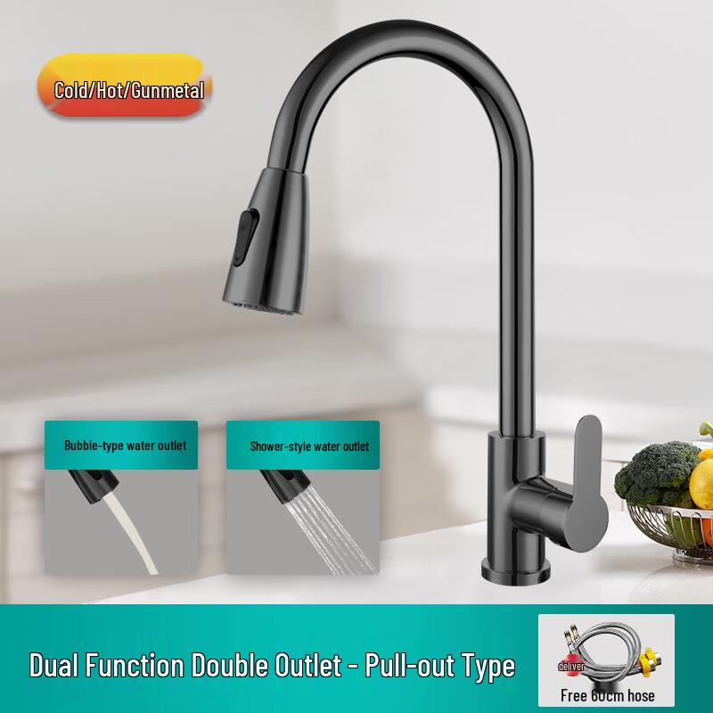 

TLXT Gunmetal Gray Wall-Mounted Pull-Out Kitchen Faucet
