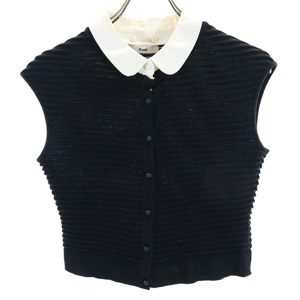 Rene With collar Knit vest 36 Black x white Women Used