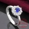 925 Sterling Silver Round Bule AAA Zircon Ring For Women Man Fashion Wedding Engagement Party Charm Jewelry