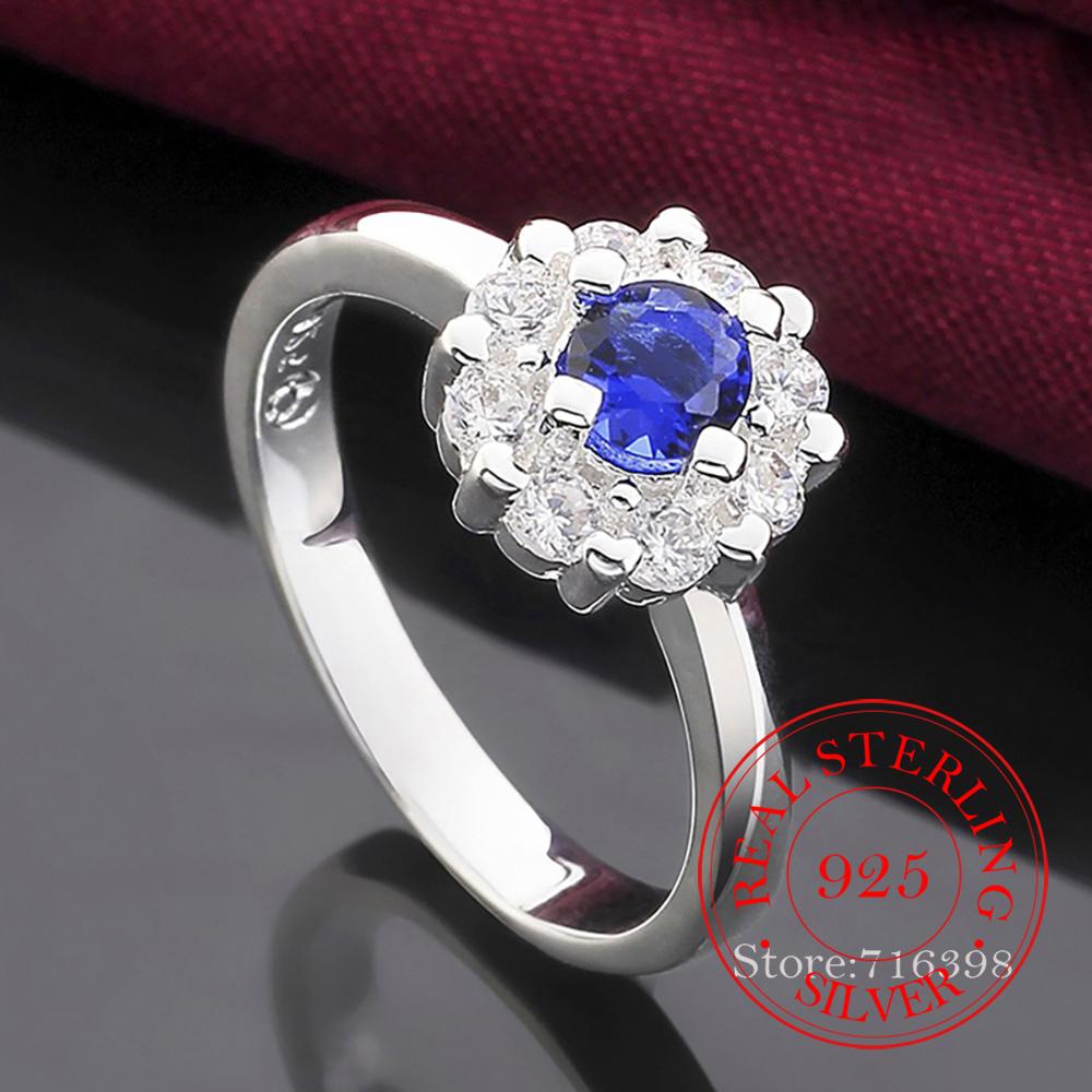925 Sterling Silver Round Bule AAA Zircon Ring For Women Man Fashion Wedding Engagement Party Charm Jewelry