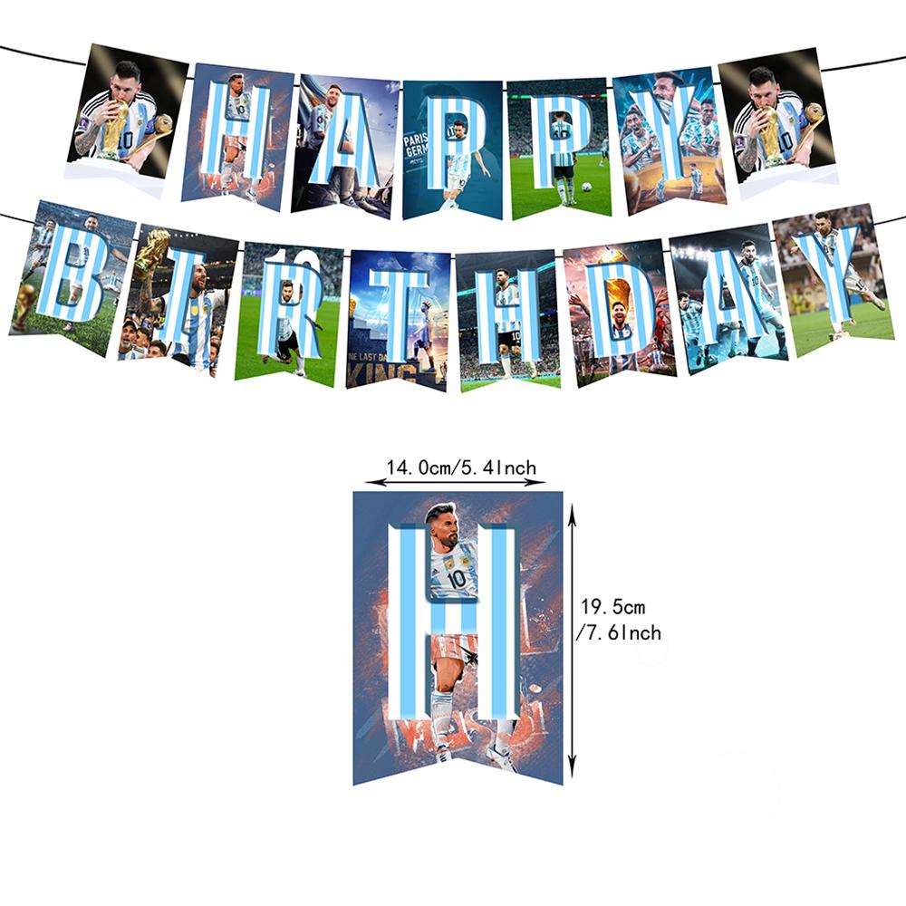 30 stk Messi-bursdagsutstyr inkluderer et banner, kaketopper, ballonger
