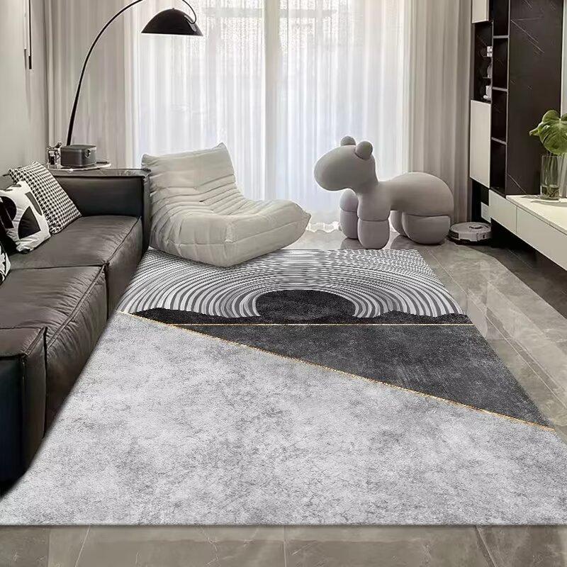 Simple Light Luxury Thickened Crystal Velvet Carpet, Living Room Bedroom Coffee Table Floor Mat, Blue Abstract Ink Carpet