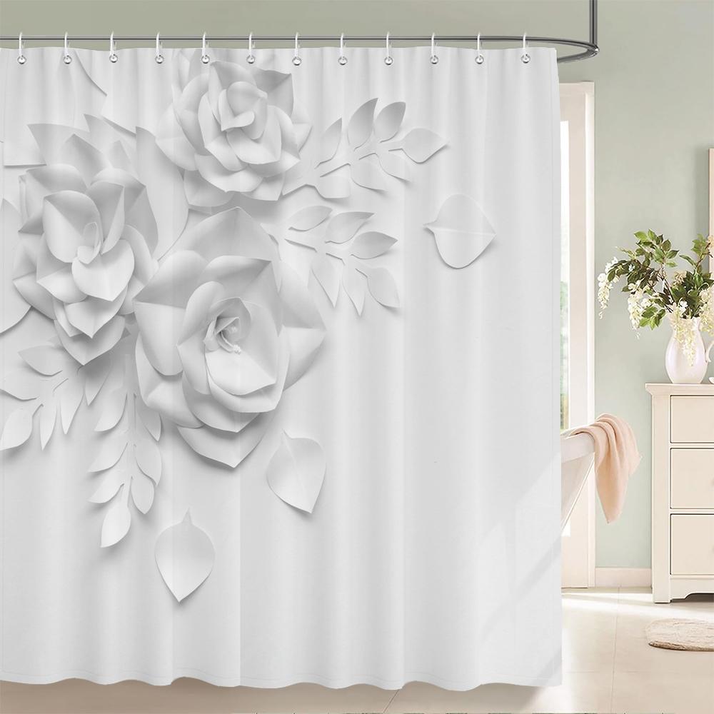 Shower Curtain Black and White Floral Pattern 3D Printing Shower Curtain Polyester Waterproof Home Decor Curtain 180x180CM