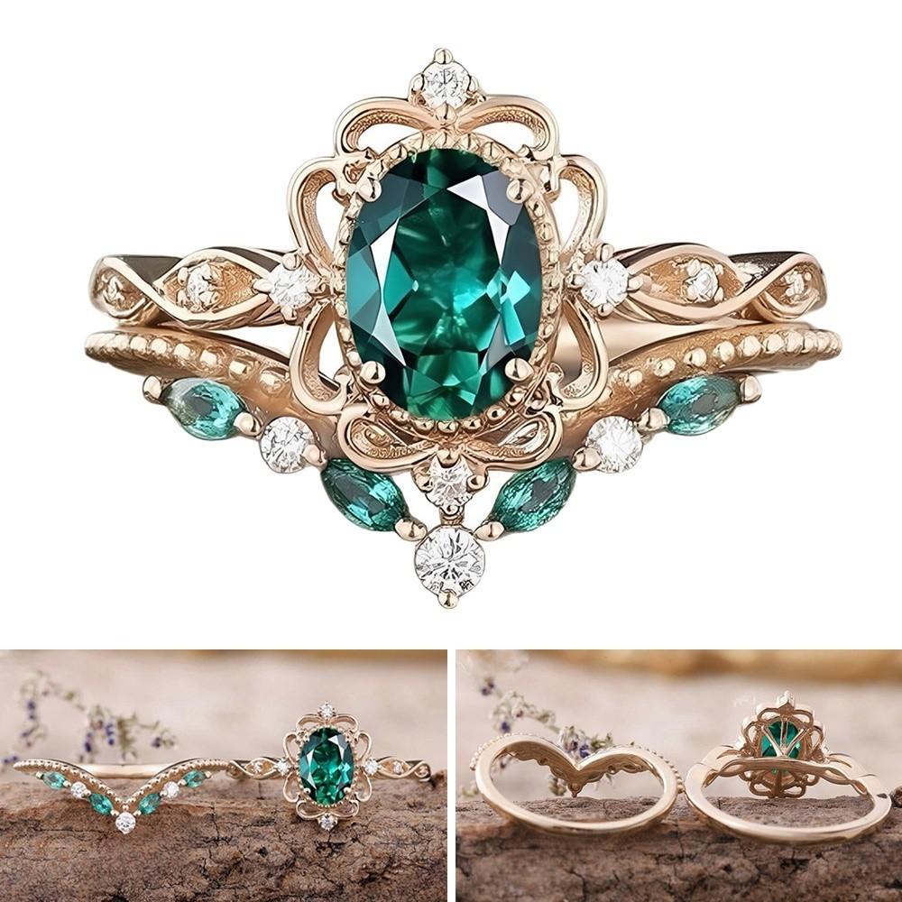 Smyckestillbehör Strassringar Gröna Kristallringar Modeaccessoar Zirkonringar Kvinnor