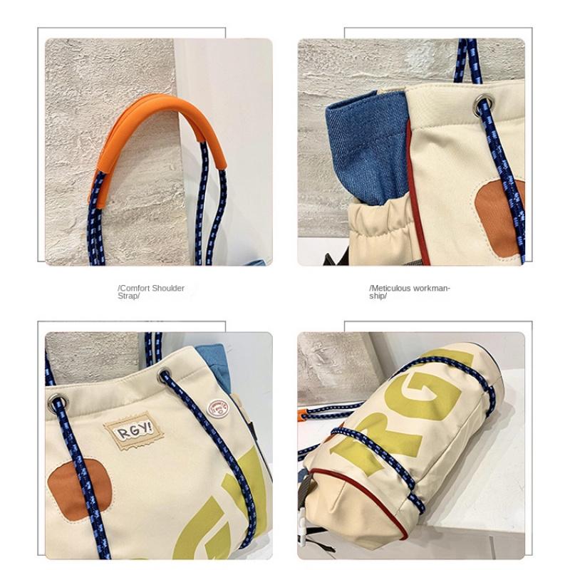 Summer Color Contrast Design Nylon Casual Block Women'S Tote Bag Durable Shoulder Handbag For Use Office Ladies Work Business Commutin