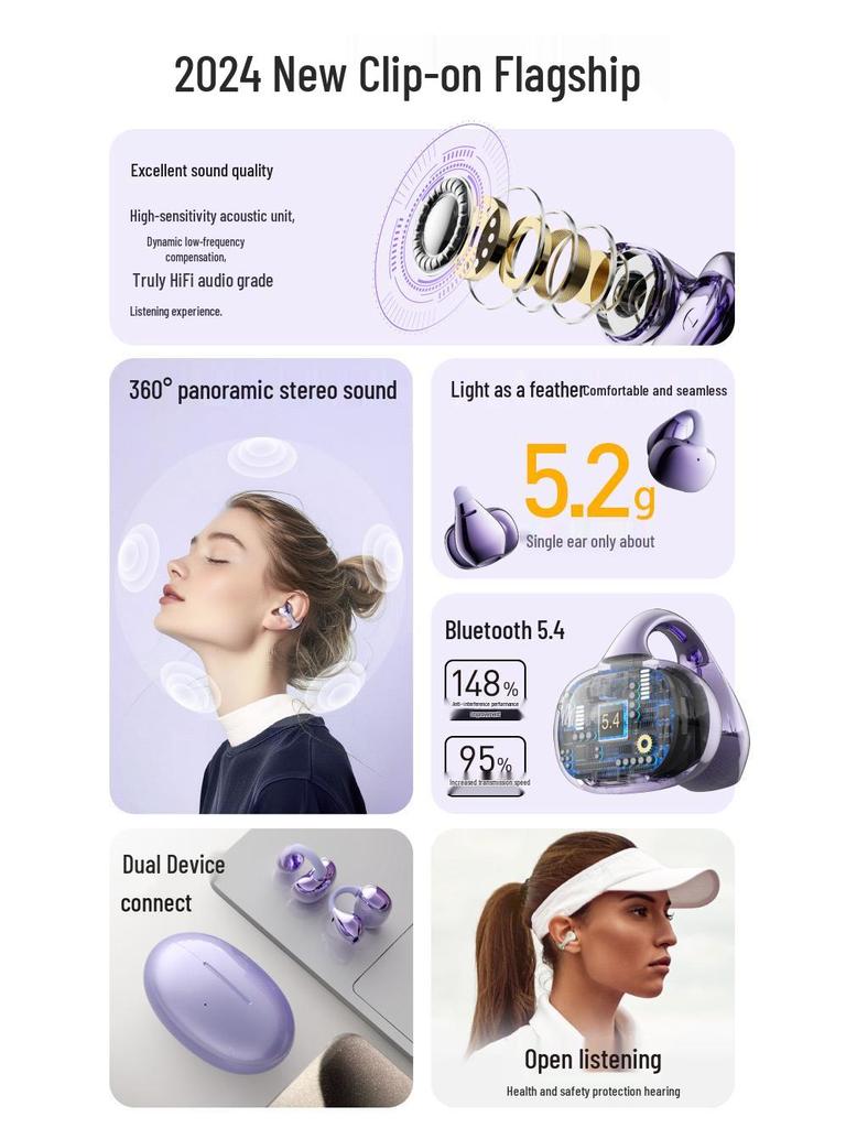HM-11 Cross TWS Ear Clip 5.4 Sports Bluetooth Earphones with Noise Cancelling & Low Latency
