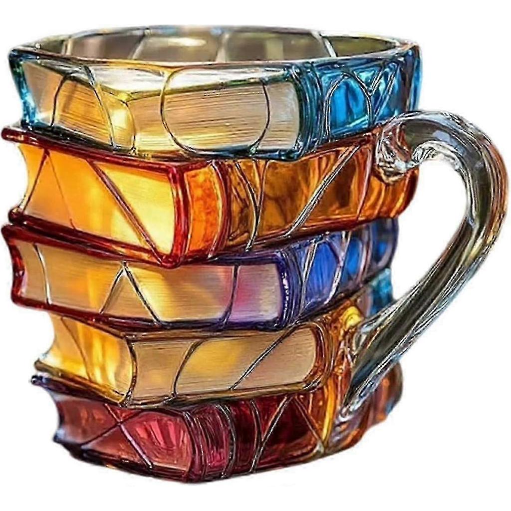 New 3D Painted Book Mug Stacked Novelty Glass Coffee Cup for Hot Cold Drinks Gift for Book Lovers and Readers Collectors