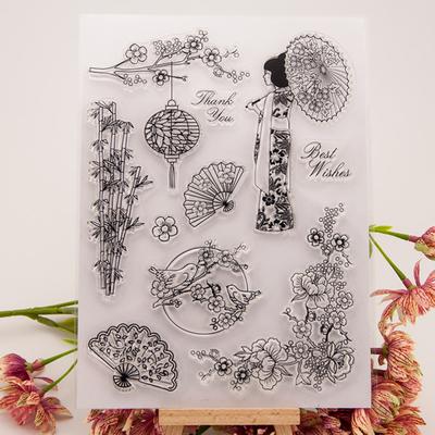 Cherry Blossom Kimono Transparent Silicone Stamp for Seal DIY Scrapbooking Photo Album Decorative