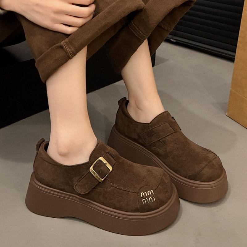 Thick-soled women's new autumn models, small people gain height with one foot, and retro single shoes with muffin soles