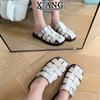 Leather Woven Hollow Sandals Women's Pig Cage Shoes New Flat-bottomed Bag Head Half Slippers Summer Sandals