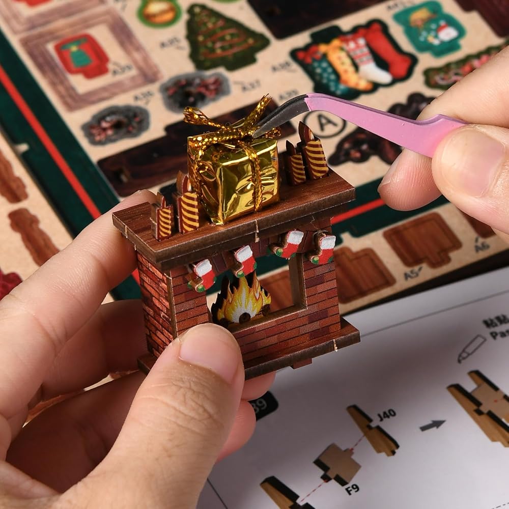 CRESYMME Miniature House Dollhouse Book Nook Kit Wooden DIY 3D Craft Christmas Decoration