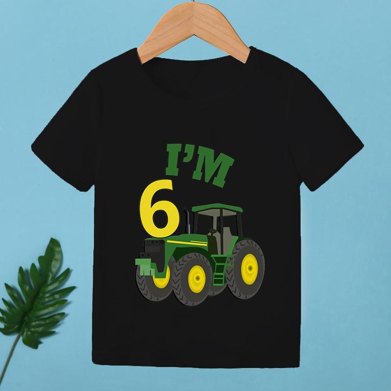 Agricultural Tractor Birthday Numbers 1 2 3 4 5 6 7 8 9 Cartoon Printed Summer Girls and Boys Short Sleeved Tshirt