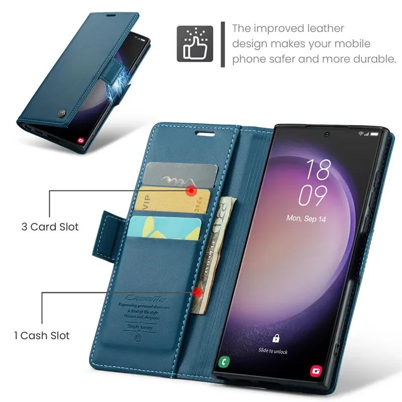 CaseMe Flip Stand Leather Phone Case for Samsung Galaxy S26 Ultra S25 Edge S24 FE S23 Ultra S22 S21 S20 Plus Wallet Card Holder Back Cover Coque Etui