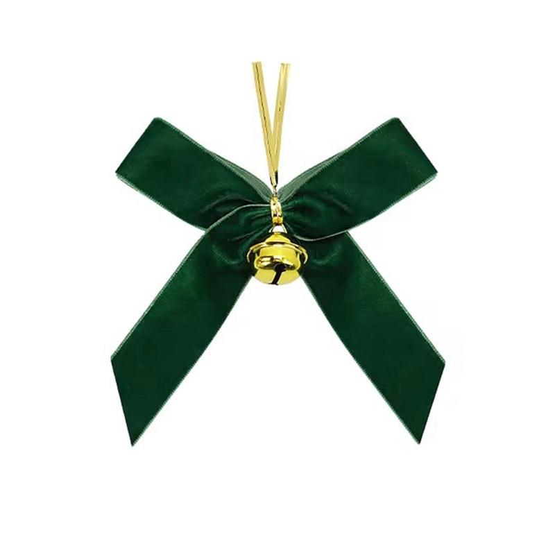 10Pcs Velvety Ribbon Bowknot Ornament with Bell Christmas Tree Hanging Decoration For Wreath Festival Celebration