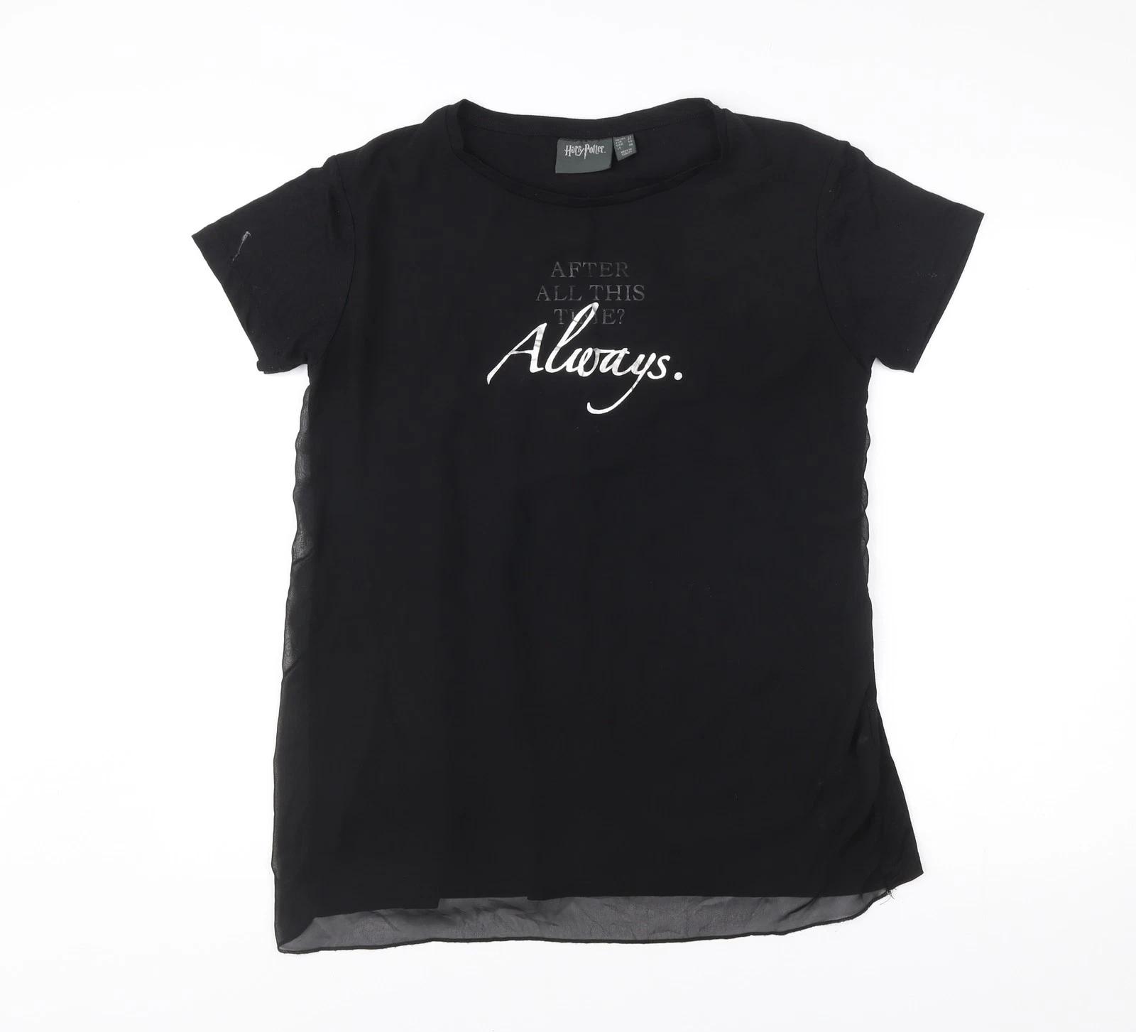Harry Potter Womens Black Size 14 T-Shirt Quote Print Casual Top S