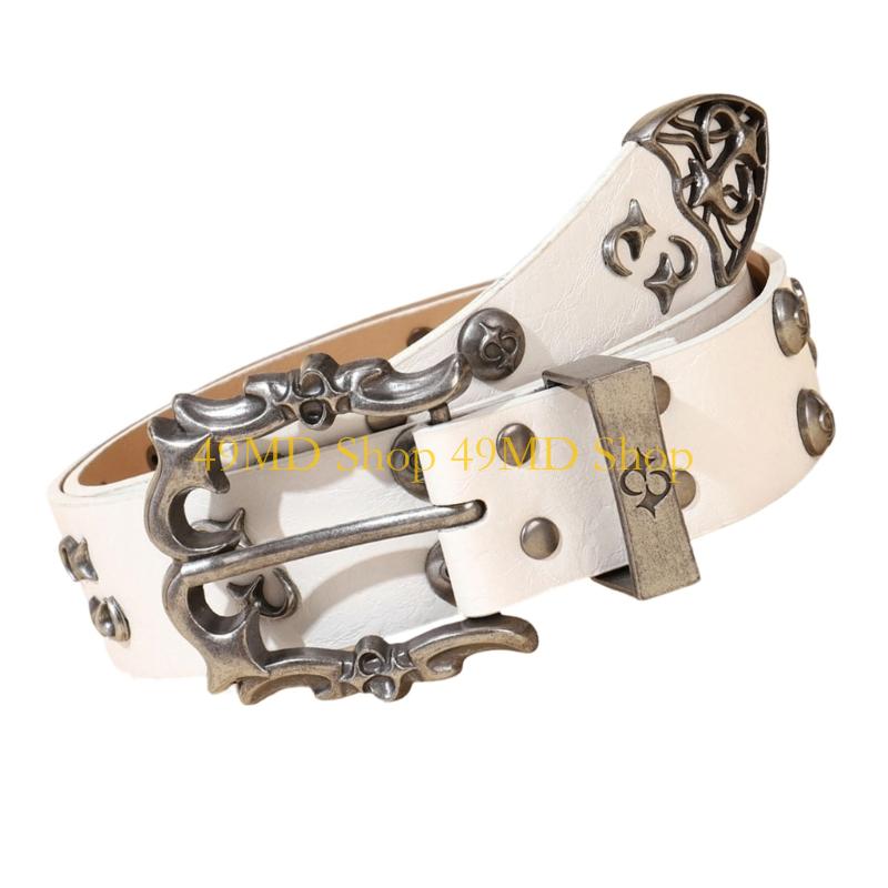 49MD Motorcycle Belt Rivets Decorated Adjustable Length 115cm Unisex Waist Belt