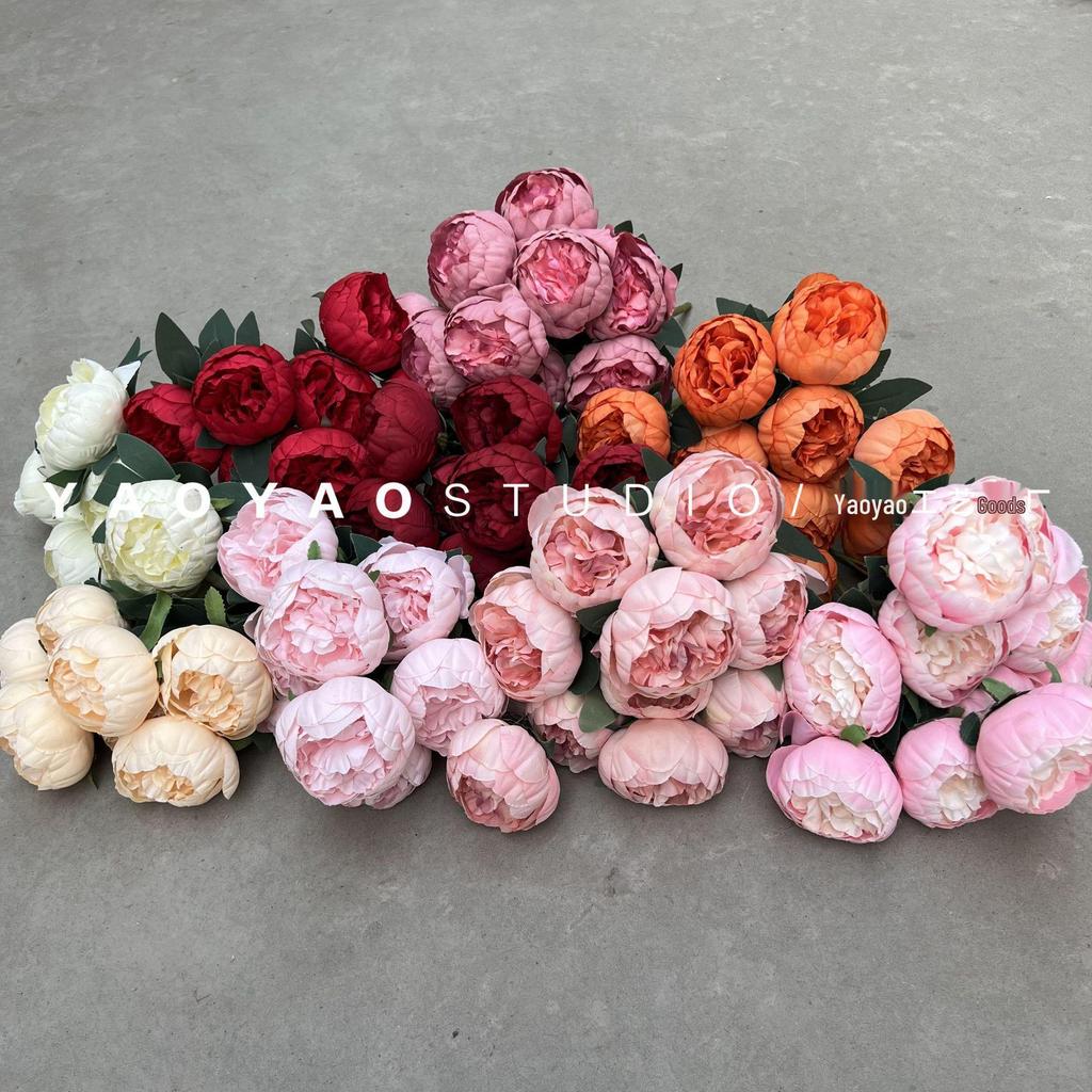 10-Head Artificial Peony Bouquet - Core-Filled Wedding & Home Décor Flower Arrangement