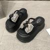Thick bottom 8cm bow rhinestone thick bottom slippers 2025 new summer popular small muffin cool slippers women