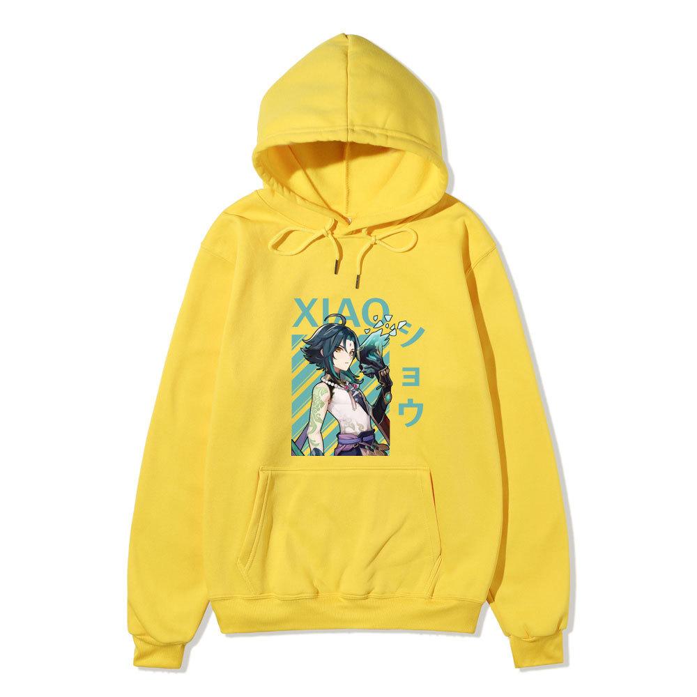 Genshin Impact Xiao Kapüşonlu Üniseks Polar Sweatshirt Anime Karakter Baskılı Sonbahar Kış Kazak