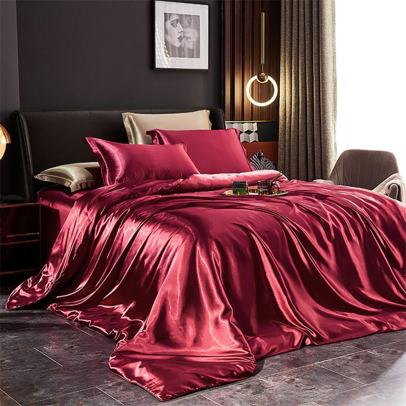 Blended Natural Mulberry Silk Bedding Set with Duvet Cover Bed Sheet Pillowcase High End Satin Single Double Queen King Bedsheet