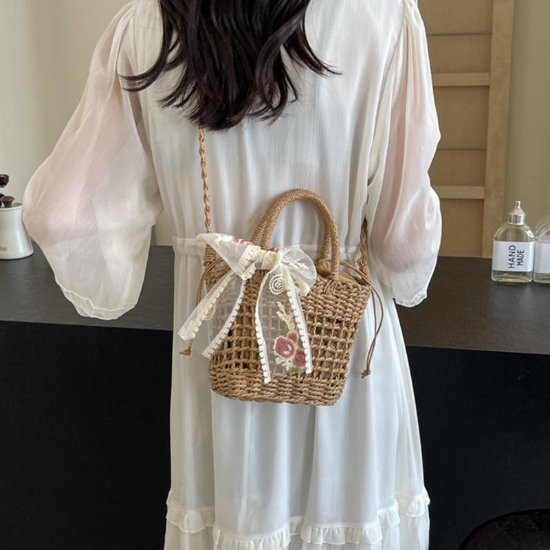 Dámské malé kabelky Ratanová crossbody kabelka Bohemia Letní plážový design s mašlí Slámová kabelka Dámská módní taška přes rameno Messenger Peněženka