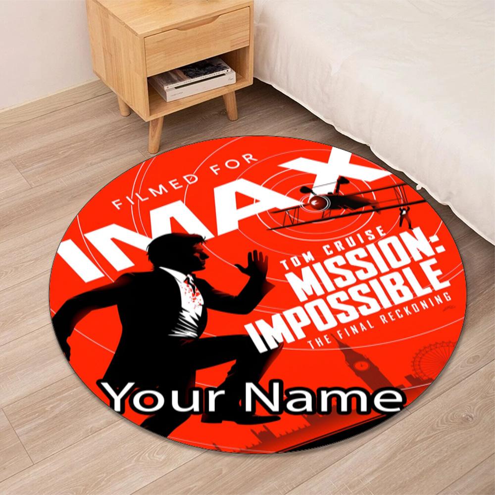 Custom Name Mission Impossible Printed Round Rug Carpet Chair Rug Area Rug Entryway Doormats,for Office Chair Living Room Bedroom Kitchen Room.