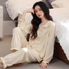 Women's Cotton Pajama Set: Cardigan, Long Sleeve, Long Pants with Chest Pad – Fashionable and Casual Autumn Homewear