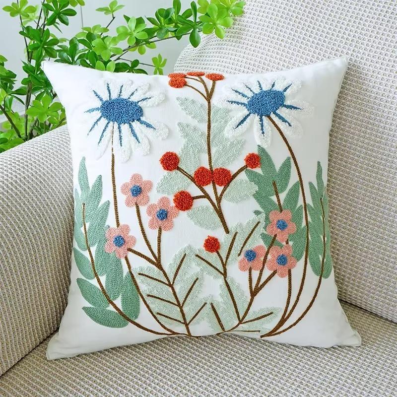 45X45Cm Flower Embroidered Throw Pillow Cover Plant Towel Modern Stamping Waist Cushion Cover Decor Home Decorative Pillowcase