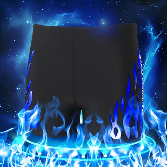 Inner Drawstring Mid-rise Swimming Trunks with Lining Elastic Waistband Breathable Men Flame Print Swim Shorts Beachwear