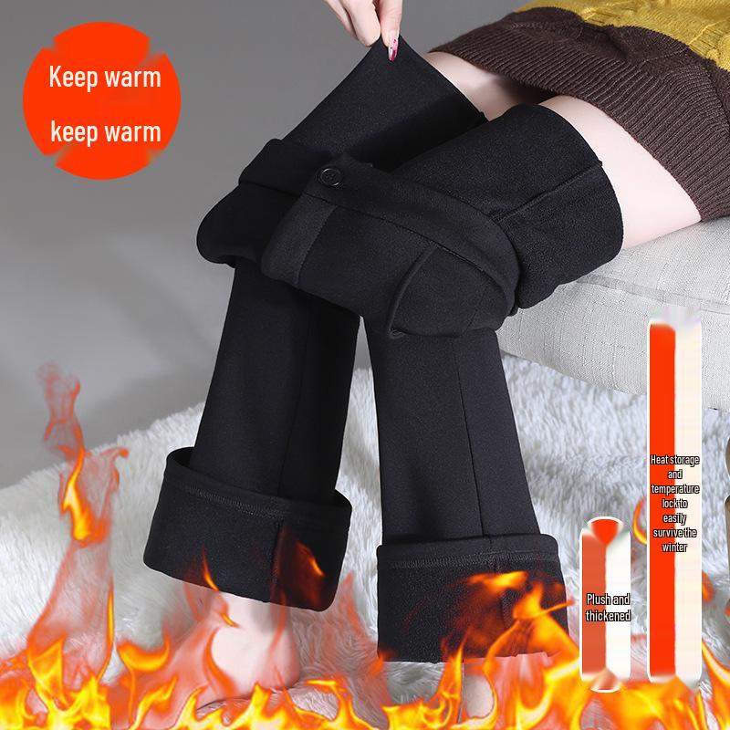 Pantaloni da donna autunno/inverno taglie forti neri in velluto a vita alta snellenti micro svasati