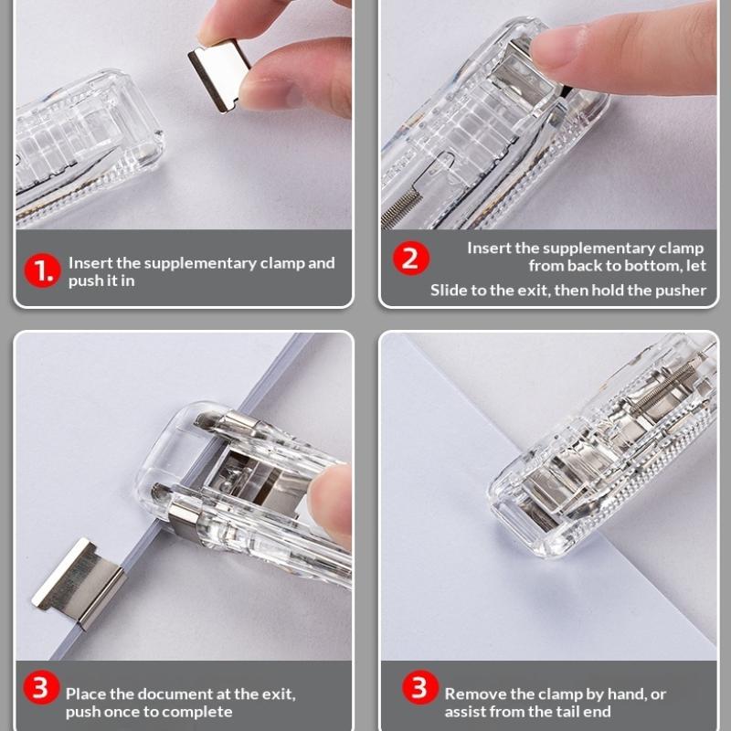 Mini Traceless Push Stapler Hand Clamp Reusable Tool for Office School File Paper Book Secure Portable Binding