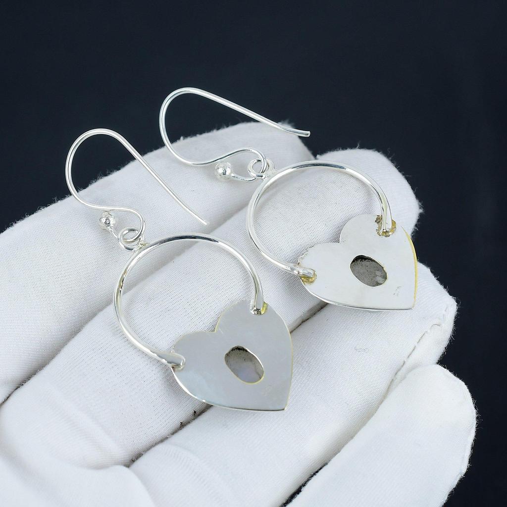 Natürliche Regenbogen Mondstein Herz Form Ohrringe, 925 Sterling Silber Ohrringe, Handgemachte Boho Silber Schmuck Ohrhänger, Verlobungsgeschenk