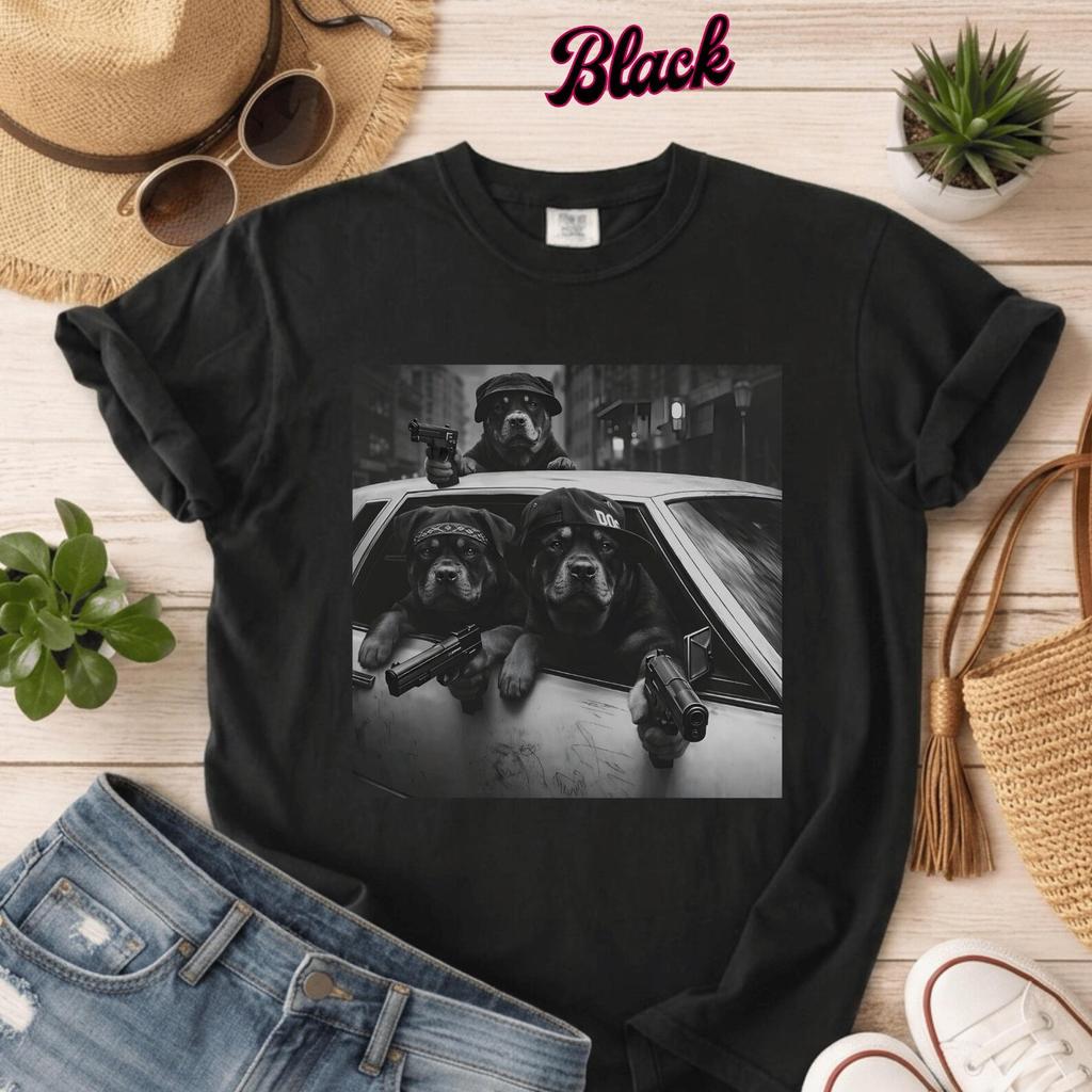 Funny Rottweilers Gang Dogs Shirt Vintage Meme Tee Gangster Dog Humor Gift for Rottweiler Lovers Street Style Unisex T Shirt