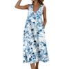 Women’s Sleeveless V Neck Midi Dress with Pockets Floral Print Cotton Linen Split Hem Casual Tank Style