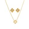 Qiong Yao 18K Gold Plated Four-Leaf Clover Zirconia Stud Earrings & Necklace Set