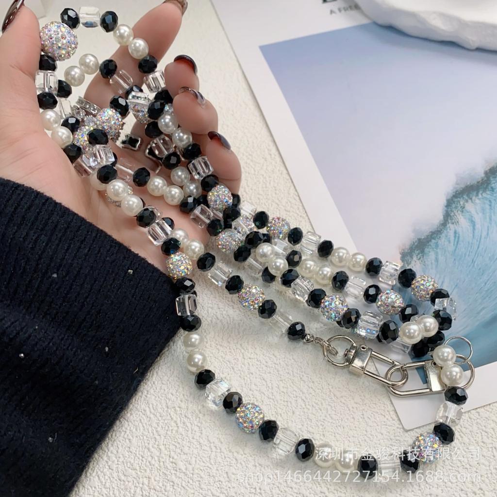 New Crystal Phone Chain High-End Feel Phone Strap Crossbody Wearable Fashion Rhinestone Ball Pearl Neck Strap Wholesale