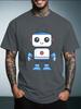 Unisex Summer Casual Short Sleeve T Shirt Cute Blue White Cartoon Robot Graphic Oversized Loose Tees Street Daily Fashion Tops