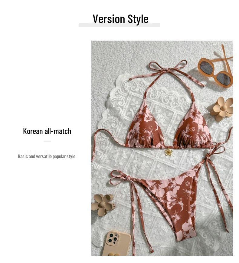 Women's Lace-Up Two-Piece Print Bikini - European & American Design