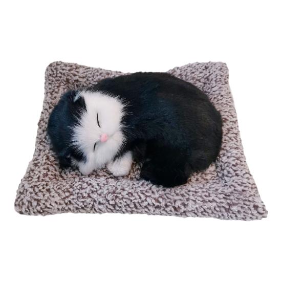 Sleeping Cat Plush Toy with Soft Faux Fur Bamboo Charcoal Bag Air Purifier Car Decor Realistic