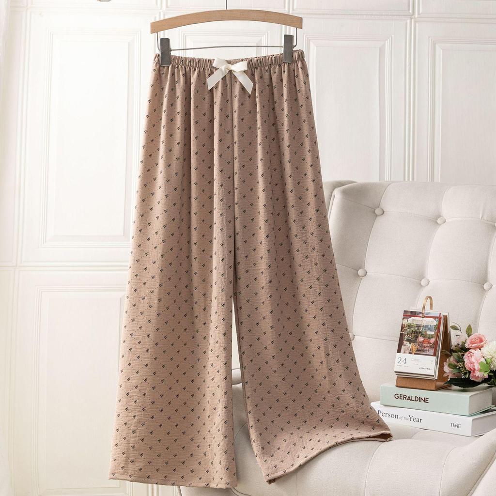 Ice Silk Linen High Waist Cartoon Print Pajama Pants for Women, Casual, Summer Style, Plus Size, Suitable for Indoor and Outdoor Wear